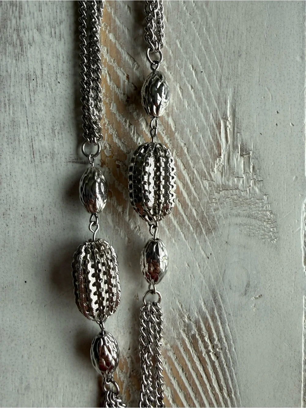 Coro Silver Tone Multi Strand Station Tassel Necklace Boho 1970s signed vintage